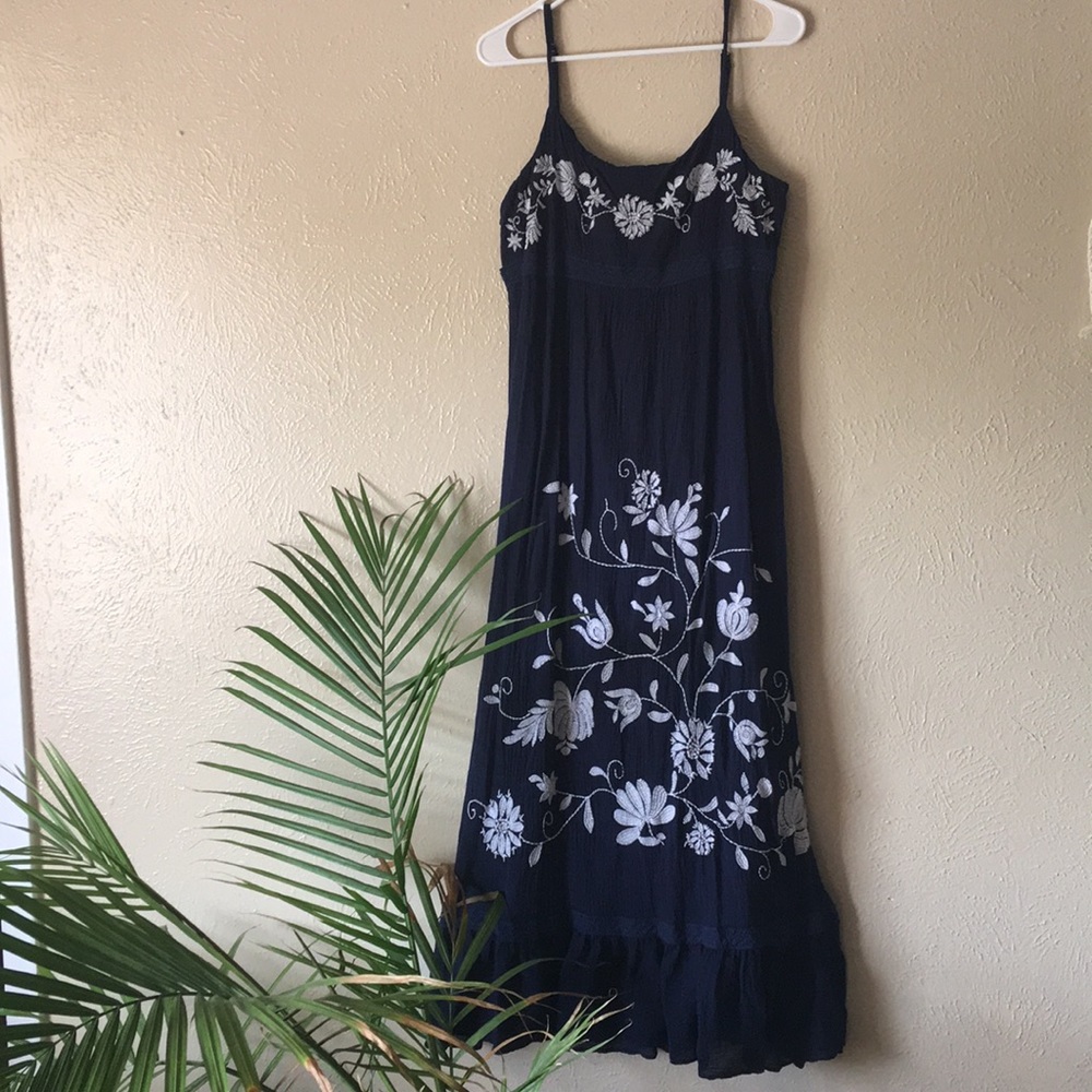 Blue & White Embroidery Maxi/Boho/Bohemian Dress